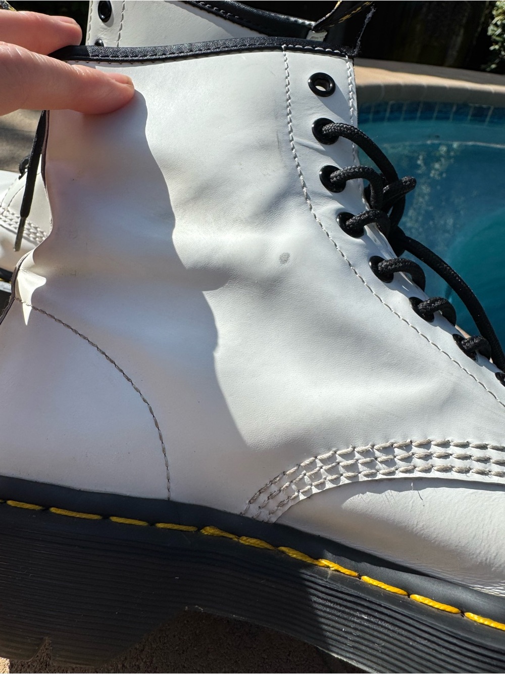 Dr. Martens White Leather Lace-Up Boots with Black Accents - Picture 5 of 15